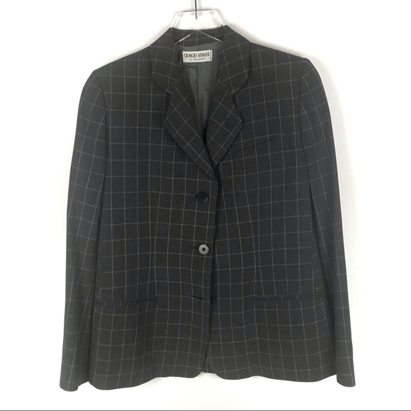 Giorgio Armani Le Collezioni Gray Windowpane Blazer Jacket Vintage - Picture 1 of 8